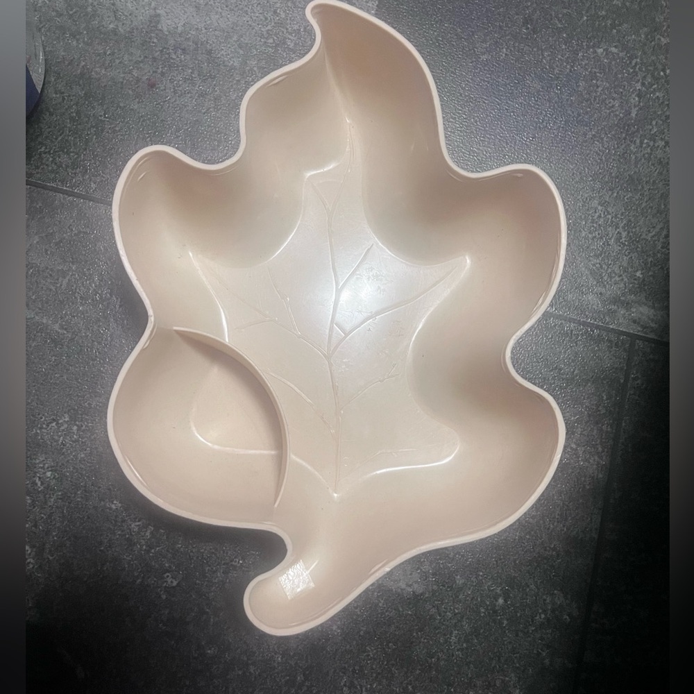 New! Vintage! Small Leaf 🍁 Hard Plastic Chip and Dip Server